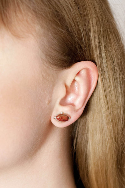 Red silver stud earrings - Aiste Jewelry