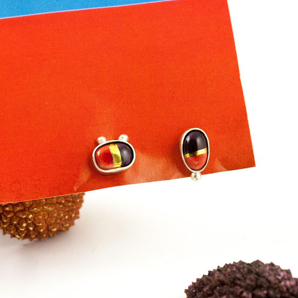 Purple and red silver earrings with gold lines - Aiste Jewelry