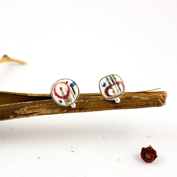 White Abstract silver earrings - Aiste Jewelry