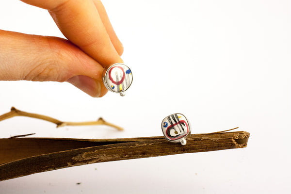 White Abstract silver earrings - Aiste Jewelry