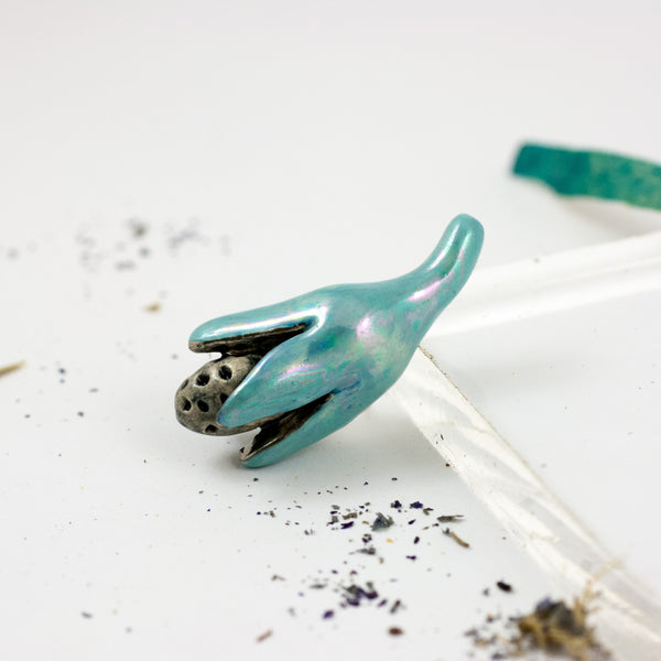 Blue and black flower brooch with dots - Aiste Jewelry