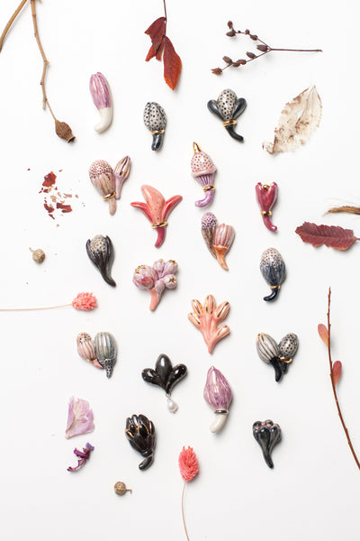 White and dark pink organic brooch - Aiste Jewelry