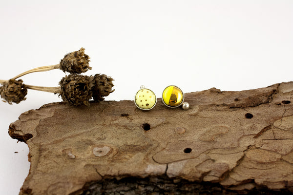 3X3 collection yellow and black asymmetrical silver stud earrings - Aiste Jewelry