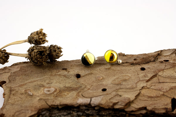 3X3 collection yellow and black asymmetrical silver stud earrings - Aiste Jewelry