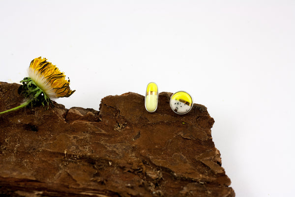 3X3 collection yellow and white silver earrings - Aiste Jewelry