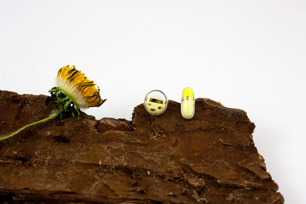 3X3 collection yellow and white silver earrings - Aiste Jewelry