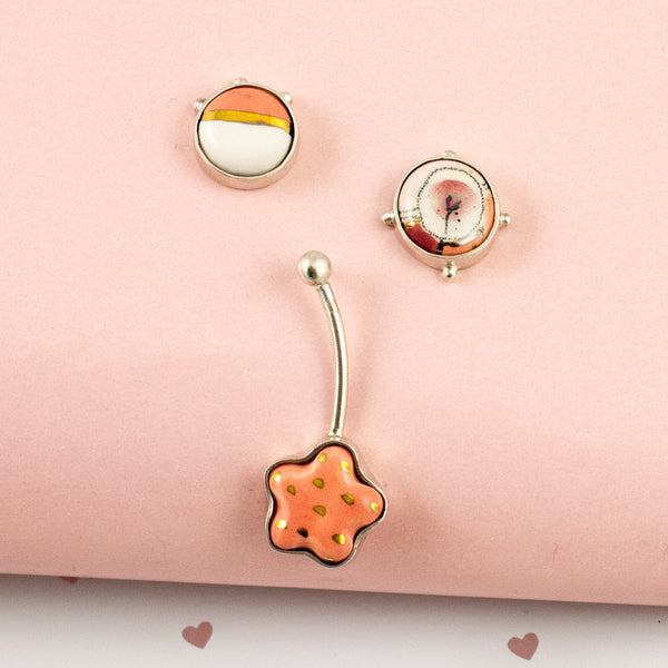 3X3 collection pink silver earrings with a flower - Aiste Jewelry