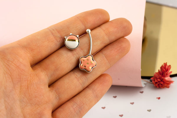 3X3 collection pink silver earrings with a flower - Aiste Jewelry