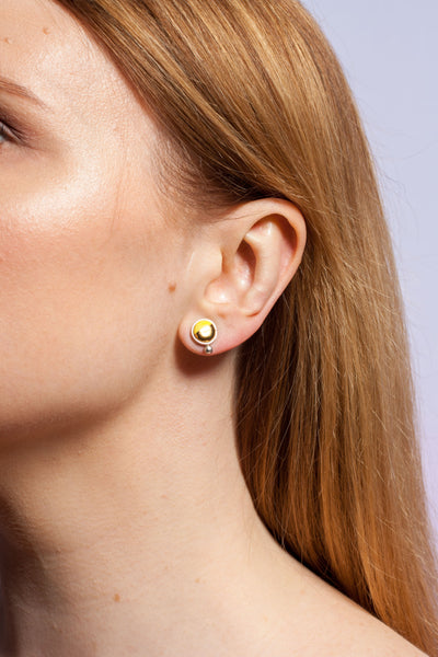 3X3 collection yellow and black asymmetrical silver stud earrings - Aiste Jewelry