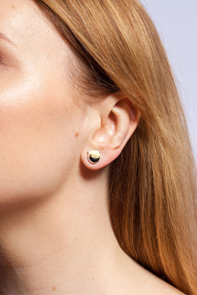 3X3 collection yellow and black asymmetrical silver stud earrings - Aiste Jewelry