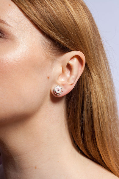 3X3 collection pink silver earrings with a flower - Aiste Jewelry