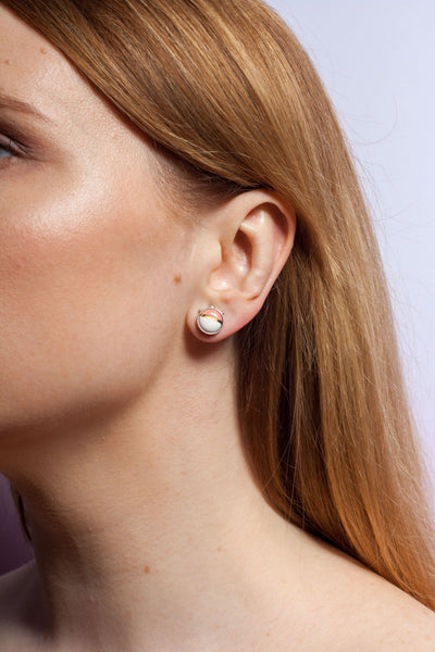 3X3 collection pink silver earrings with a flower - Aiste Jewelry