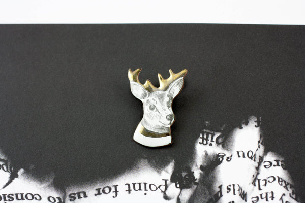 Enamel pin Deer with gold horns - Aiste Jewelry