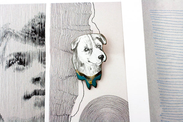 Enamel pin Lab dog with a blue scarf - Aiste Jewelry
