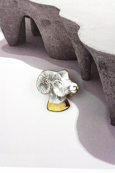 Enamel pin Ram with a golden sweater - Aiste Jewelry