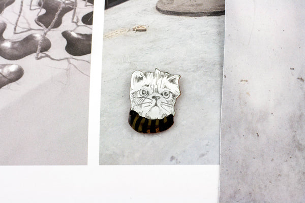 Enamel pin Cat with a striped sweater - Aiste Jewelry