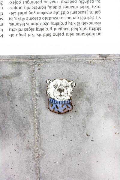 Enamel pin Bear with a blue sweater - Aiste Jewelry