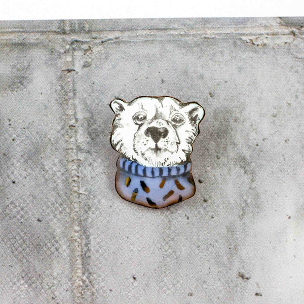 Enamel pin Bear with a blue sweater - Aiste Jewelry