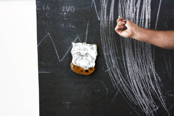 Enamel pin Cat with a brown sweater - Aiste Jewelry