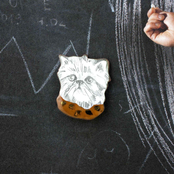 Enamel pin Cat with a brown sweater - Aiste Jewelry