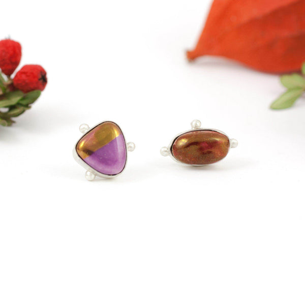 dark red and purple color stud earrings