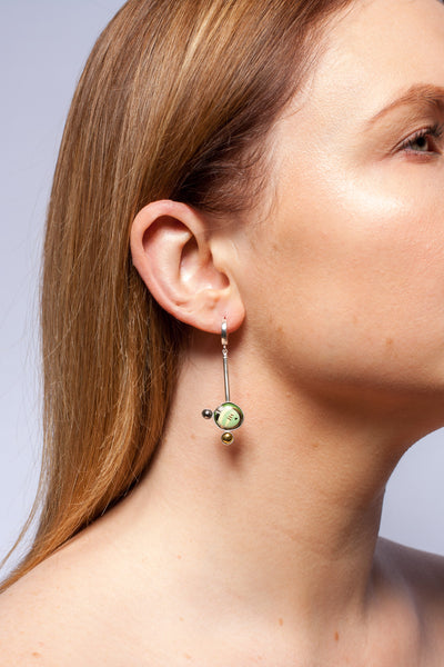 Long green dangle silver earrings