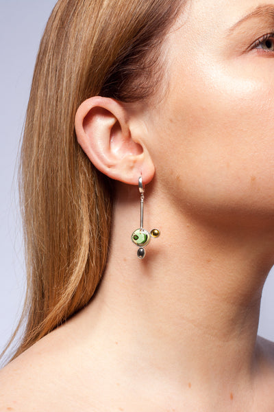 Long green dangle silver earrings
