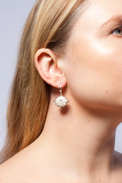 Dangle silver earrings with gold and pearl luster