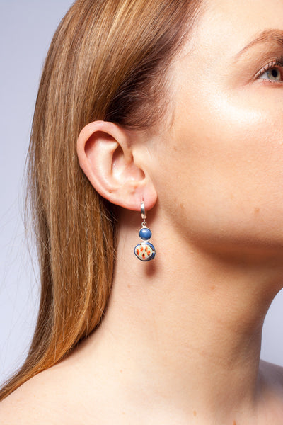 BON BON round colorful long silver earrings