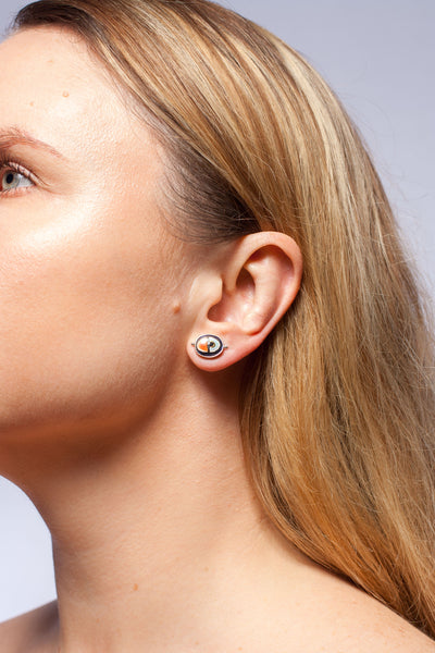 Blue and orange mismatched mini earrings