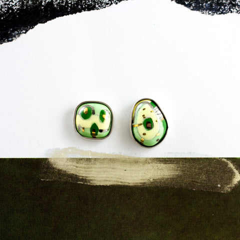 Green and yellow earrings with dots
