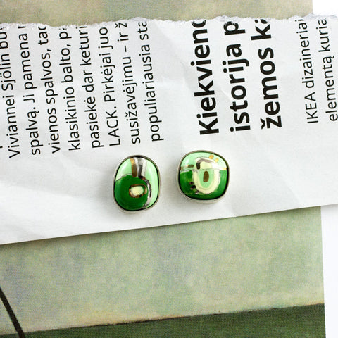 Green silver earrings with different forms