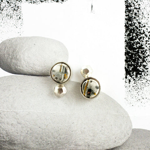 White and black ABSTRACT earrings with drawings