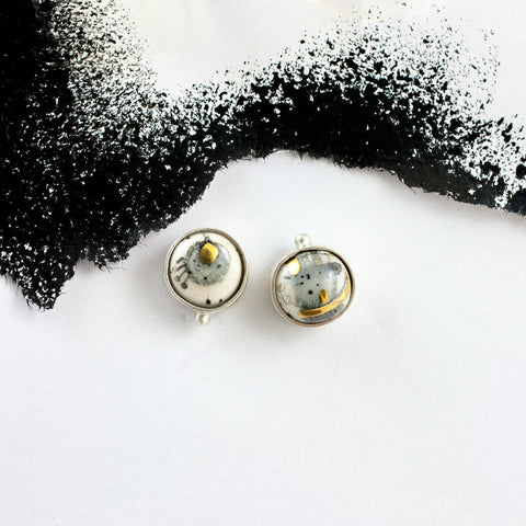 White ABSTRACT silver earrings