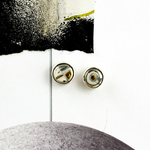 Tiny ABSTRACT round silver earrings