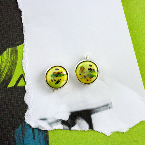 Yellow and green silver earrings with spots