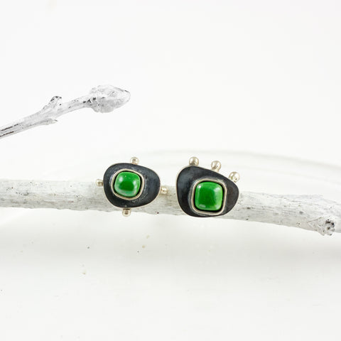 Dark green ceramic earrings with blackened silver