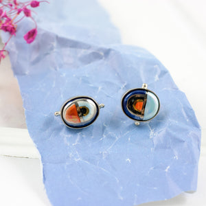 Blue and orange mismatched mini earrings