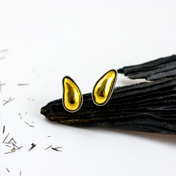 DROPS silver stud earrings with gold decorated ceramics
