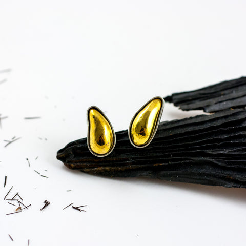DROPS silver stud earrings with gold decorated ceramics