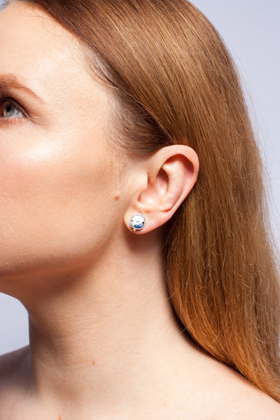 Blue color BON BON earrings with flower drawings