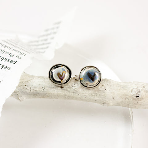 Blue mismatched silver earrings with tiny hearts