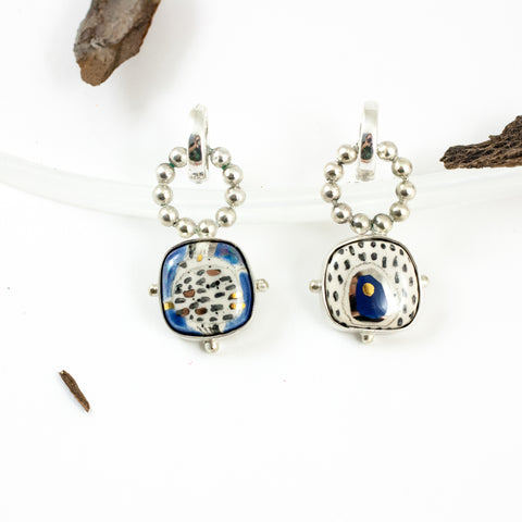 BON BON Blue and white earrings with dots