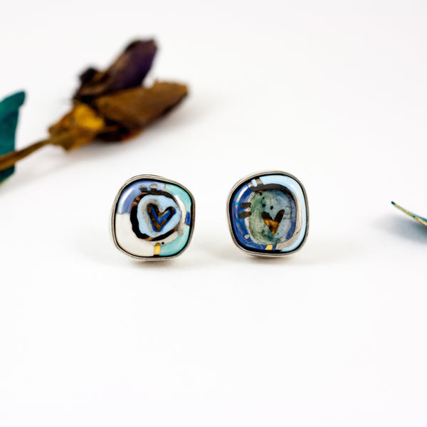 BON BON blue and white earrings with hearts