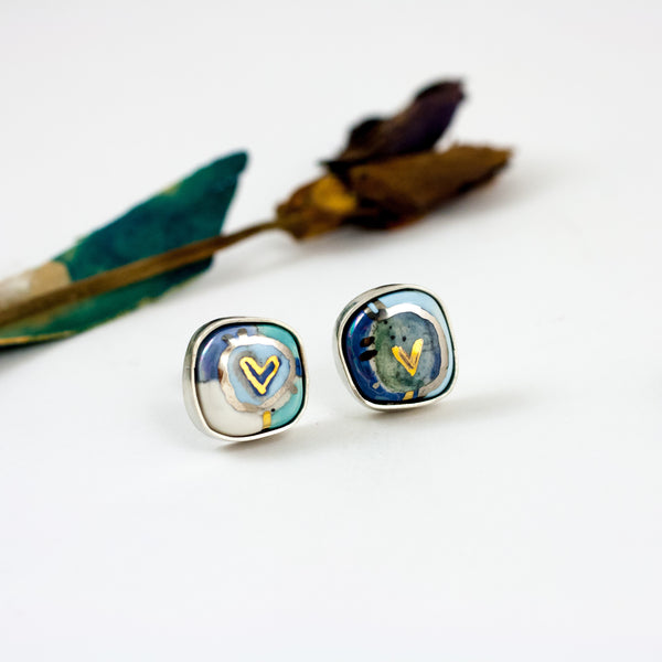 BON BON blue and white earrings with hearts