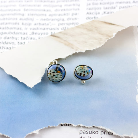 Blue and white silver stud earrings with dots
