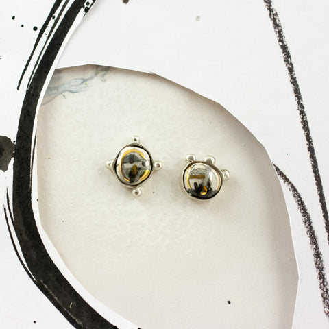 Tiny ABSTRACT silver earrings with ceramics
