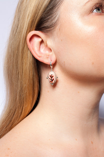Pink gold-plated ornament ceramic earrings
