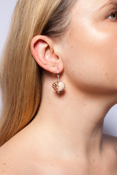 Pink gold-plated ornament ceramic earrings