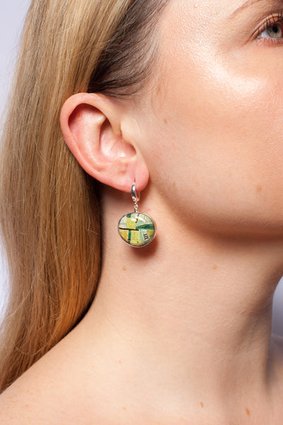 Green color dangle earrings with gold lines BON BON